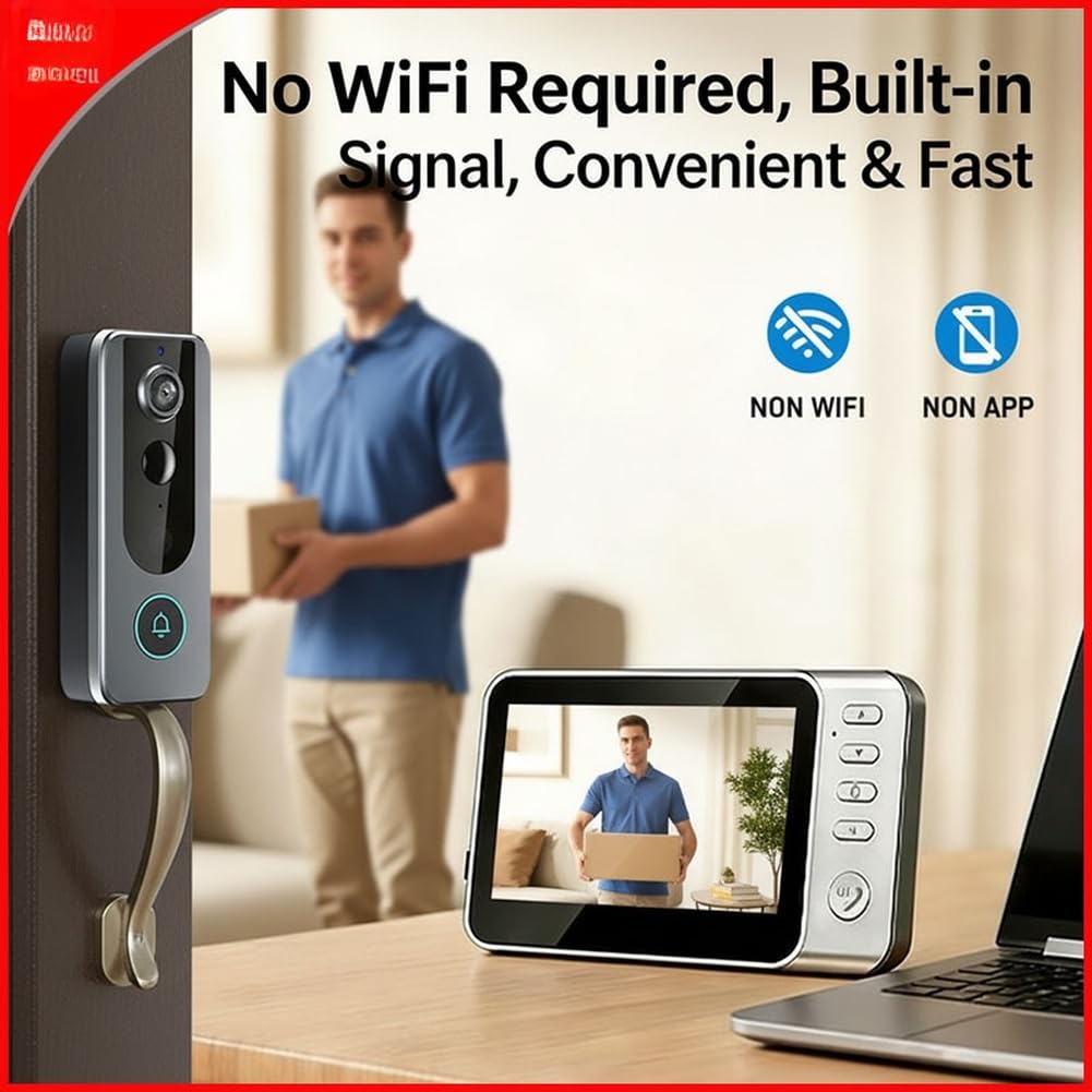 Timbre inalámbrico con monitor de visión amplia de 115 grados, timbre de video inteligente, resolución 2K, detección humana, almacenamiento local, sin tarifa mensual