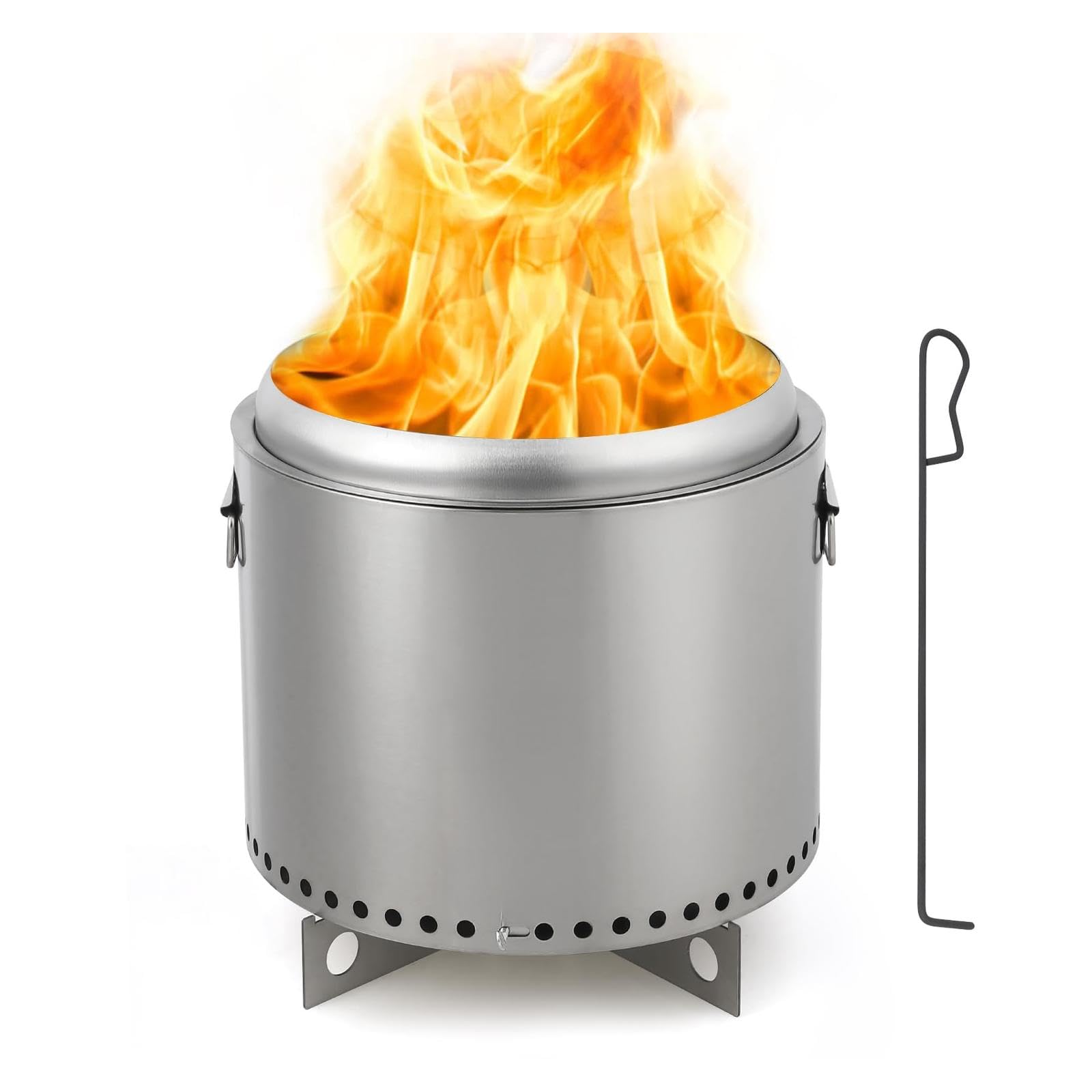 Stainless Steel Fire Pit - Ideal for Heating Gatherings, Unique Air Switch Design, and Efficient Burn - Easy to Clean, 360° Wide Warm - Perfect for Camping, Bonfire, Outdoor Firepit (16.5 inch)