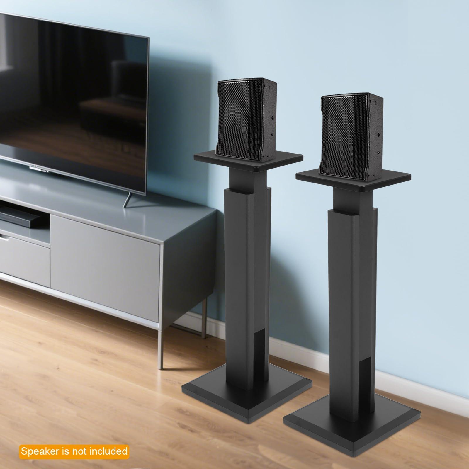 Juego de 2 patas de altavoces ajustables, 65-85 cm, soportes de altavoz, soporte para altavoz de MDF chapado premium, carga 30 kg, base ampliada para Home Cinema Bars, salas privadas KTV