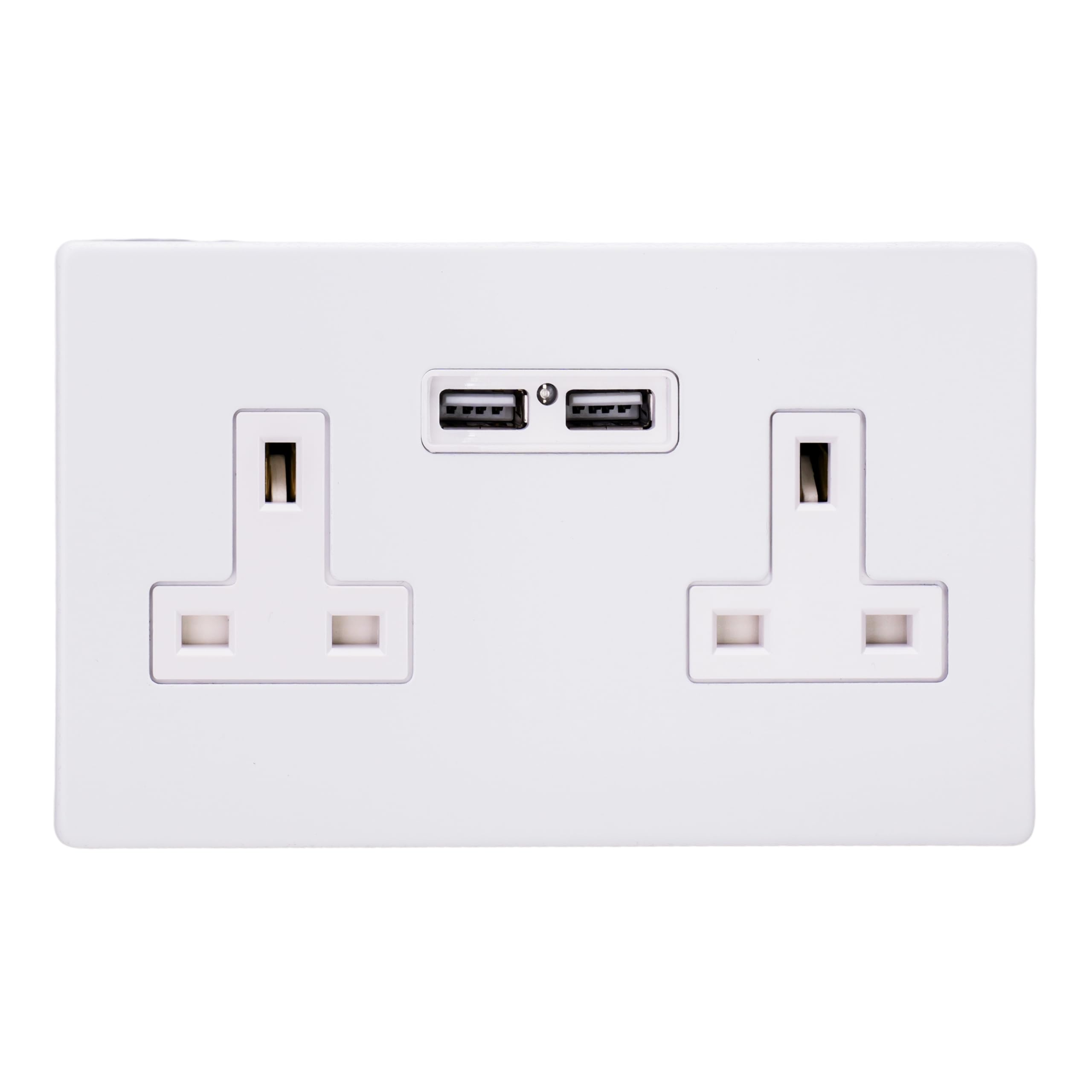 Varilight Double Unswitched Plug Socket With USB Charging - Screwless Primed With White Insert, XDY5U2WS.PD