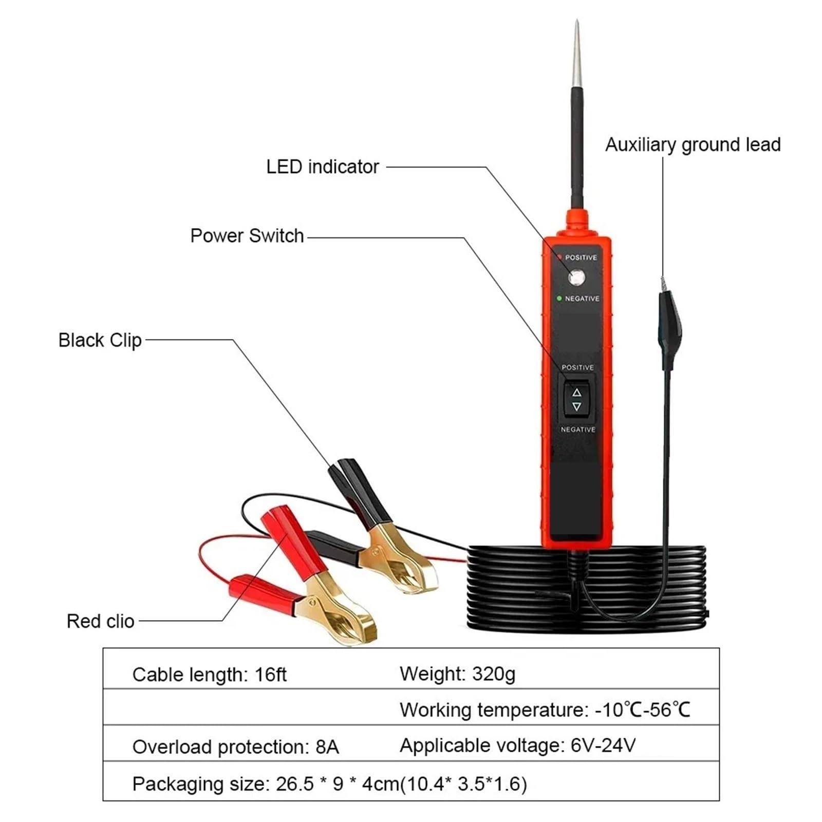 Misuratore di tensione, Tester For Circuiti Auto 6-24 V Rilevatore Di Sonde For Alimentazione Strumento Riparazione Diagnostica Adatto For Penna Prova Tensione For Strumenti For