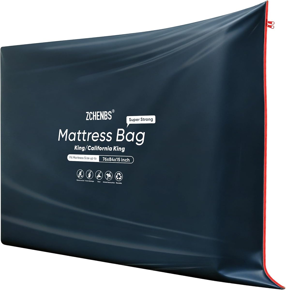 King Mattress Bags for Moving, Waterproof Storage Bag with Zipper, Heavy-Duty 5 Mil Ultra-Thick California King Mattress Protector Cover for Moving, Reusable (Solid/Black, 1 Pack)