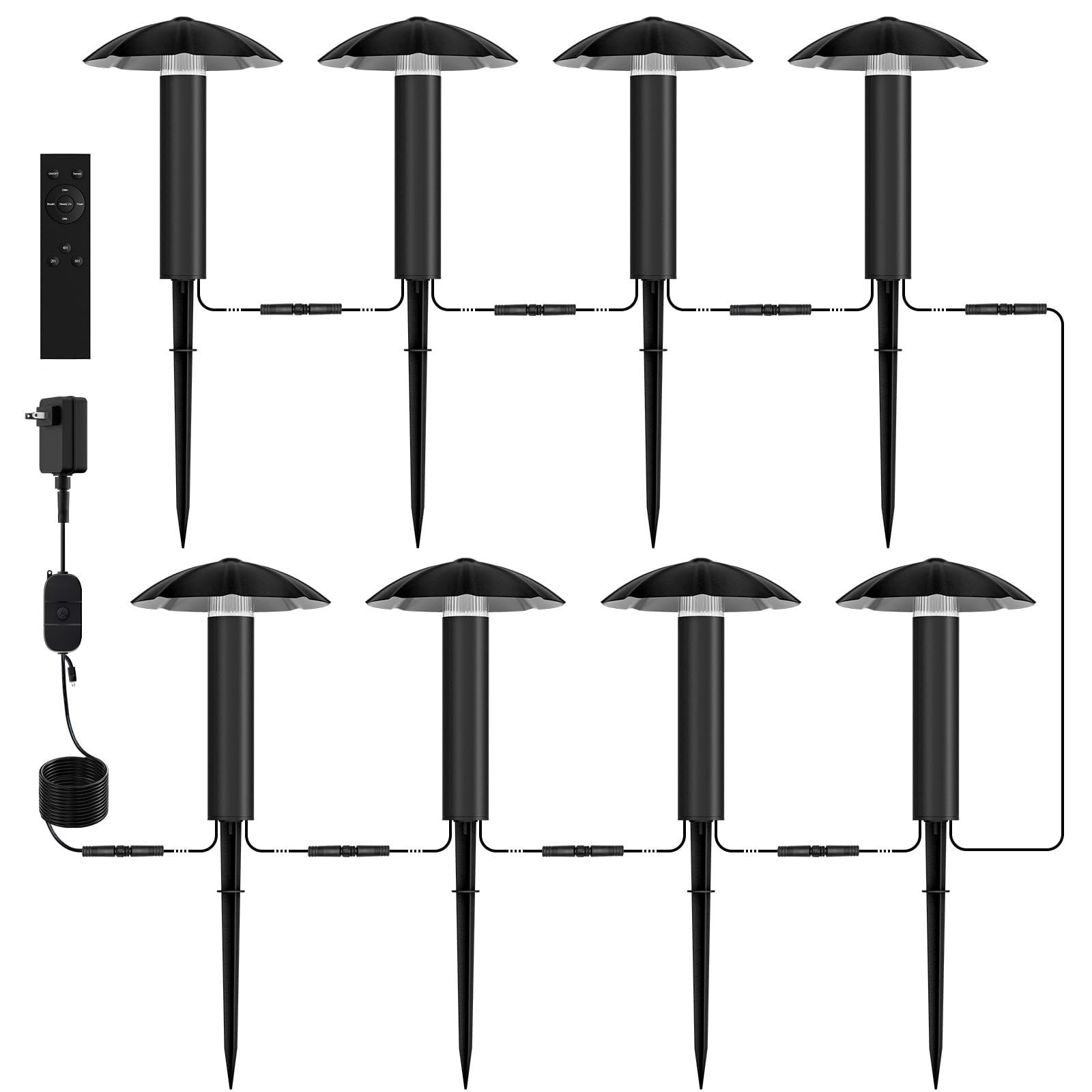 ALYFC Low Voltage Landscape Lighting Kit: 8-Pack All-in-One-Set Easy Setup - Dusk to Dawn Auto On/Off &Timer - 3W Outdoor Waterproof Metal Pathway
