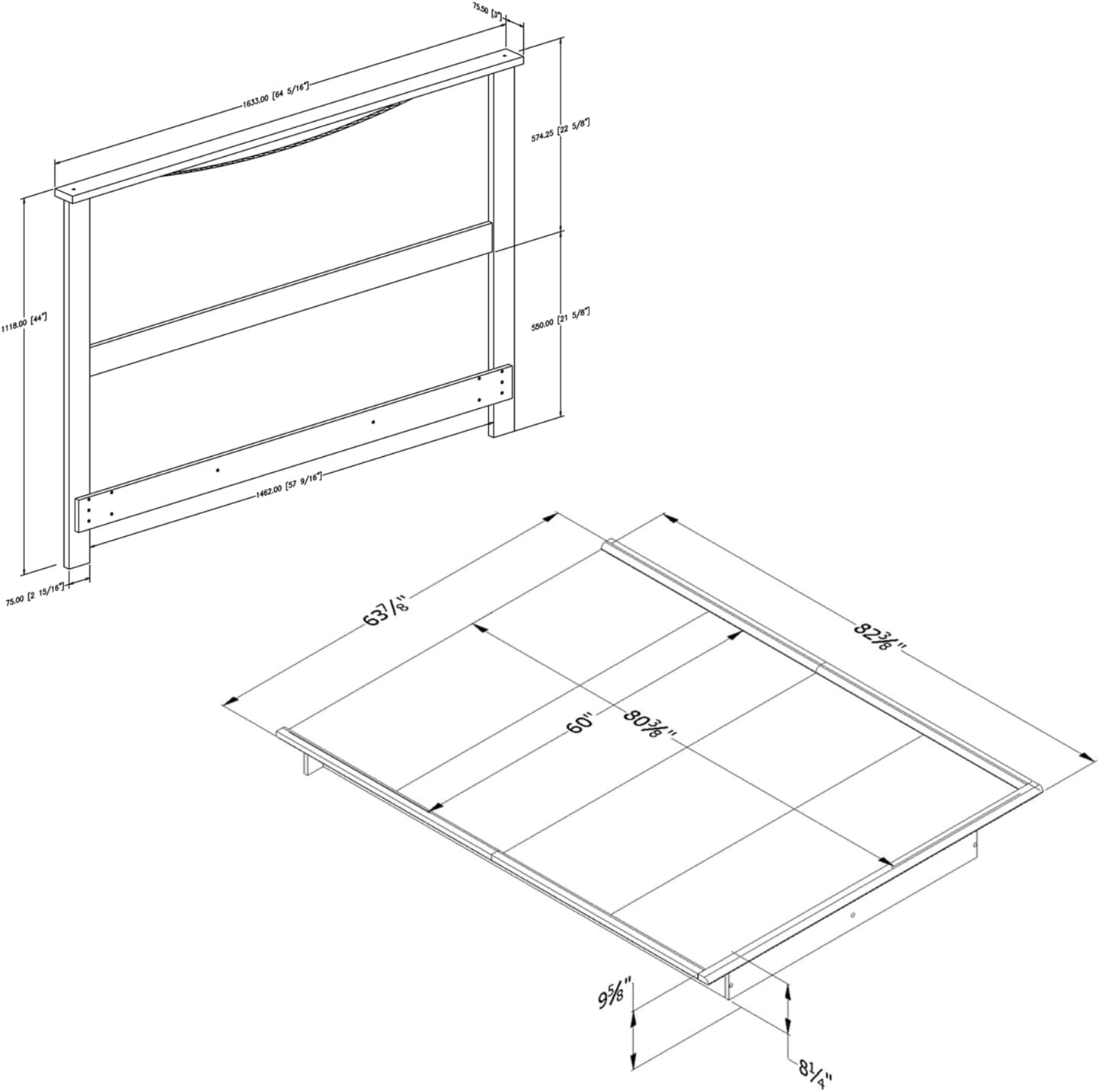 HomeStock Tuscan Temptations Queen Platform Bed with Mouldings and Headboard (54/60''), Pure Black, Murphy Bed - 82.37" L x 63.87" W x 46" H