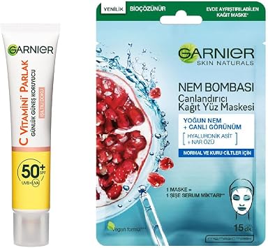 Garnier C Vitamini Parlak G nl k Uv Korumal  G ne  Y z Kremi Spf50 I lt l  Doku 40ml & Nem Bombas  Canland r c  Ka t Maske Cilt Bak m Seti