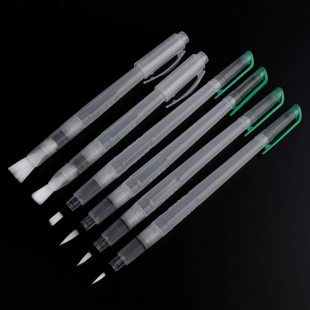 Jelquix 6PCS Water Brush Pen Set, Large Capacity Refillable Brush Pens, 6 Nylon Tips for Watercolor Painting Drawing Calligraphy