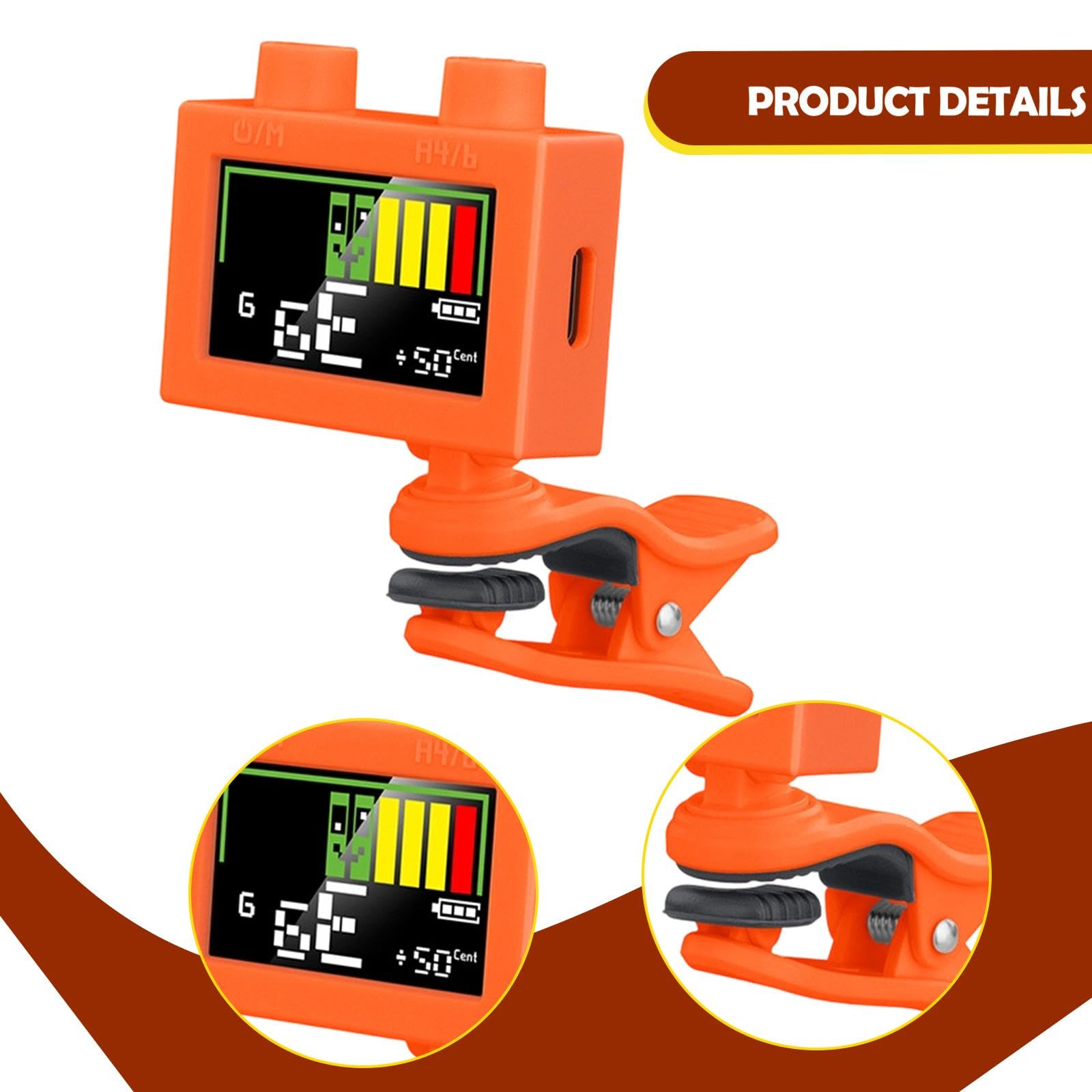 Oshhni Afinador Guitarra Afinador Digital Electrónico Clip Afinador Metronomo Pinza Afinador Multifunción con Pantalla Giratoria para Guitarra Bajo, naranja