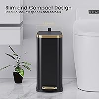 Vista 3 de CEROELDA Cubo de basura pequeño para baño con tapa de cierre suave, 5 litros/1.3 galones, papelera delgada de metal con pedal, papelera rectangular
