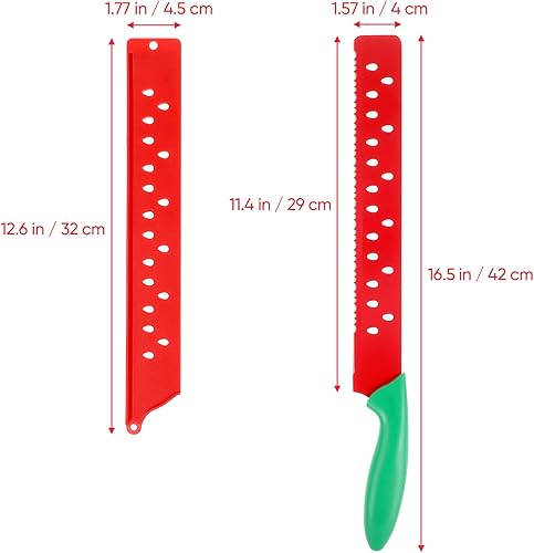 Miniatura 5 de DECHOUS Cuchillo de sandía con manga: cuchillo de sandía largo dentado para corte de melón, cortador de melón de frutas de cocina para el hogar,