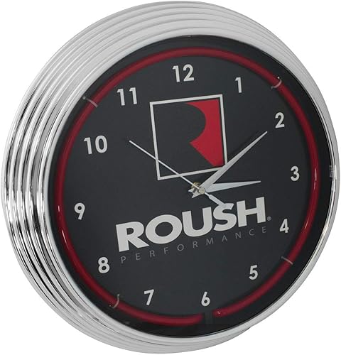 Miniatura 4 de Roush Performance - Reloj de neón rojo de 15 pulgadas de diámetro con borde cromado - 8RSHPF