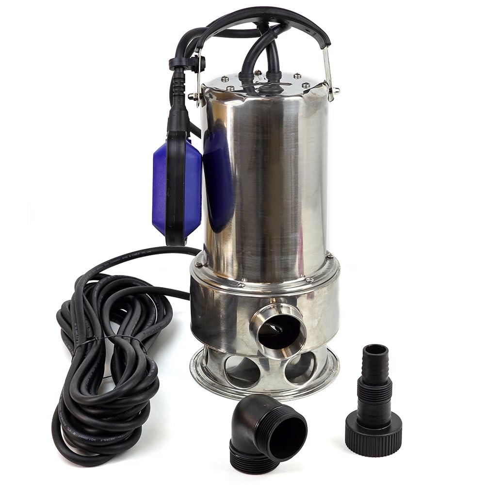 Ampika DSW-1101 Bomba Sumergible Aguas Residuales y Fecales 1100W | Acero Inoxidable, Sólidos hasta 35 mm, 240 l/min, Altura 11 m, Interruptor de Flotador, Cable 10 m
