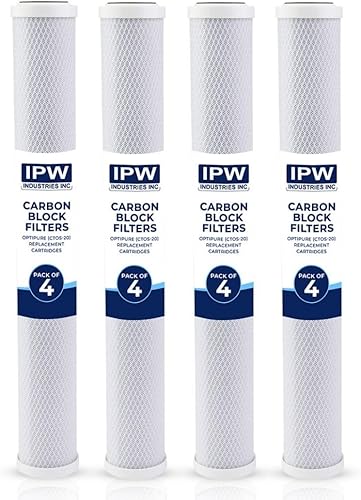IPW Industries, Inc. - Cartuchos de repuesto OptiPure (CTOS-20) - Filtros de bloque de carbono de 20 pulgadas para filtro de agua y configuración de