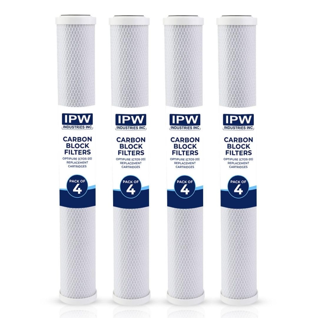 IPW Industries, Inc. - OptiPure (CTOS-20) Replacement Cartridges - 20" Carbon Block Filters for Whole House Water Filter and Filtration Setup (4-PACK)