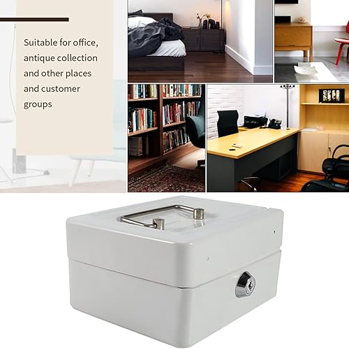Miniatura 2 de Pequeña caja de metal para efectivo, mini caja de bloqueo de dinero, portátil, organizador de cambio, asa de bloqueo, bandeja extraíble,