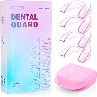 Anti Grinding Guard, Small Mouth Guard for Women, 4 Pack Moldable Teeth Guard at Night Sleep Ventilated Teeth Grinding Guard Box with 5X Magnifying Mirror