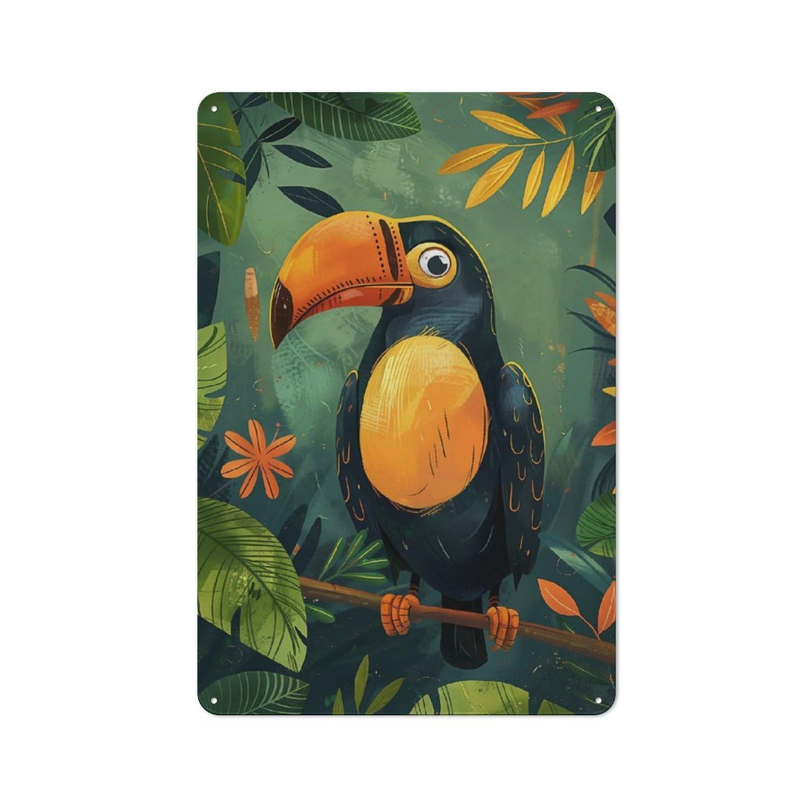 Tin Wall Plaque 30x20cm with Colorful And Cute Toucan for Guest Room Or Hallway, for Hallway Wall Decor Fans