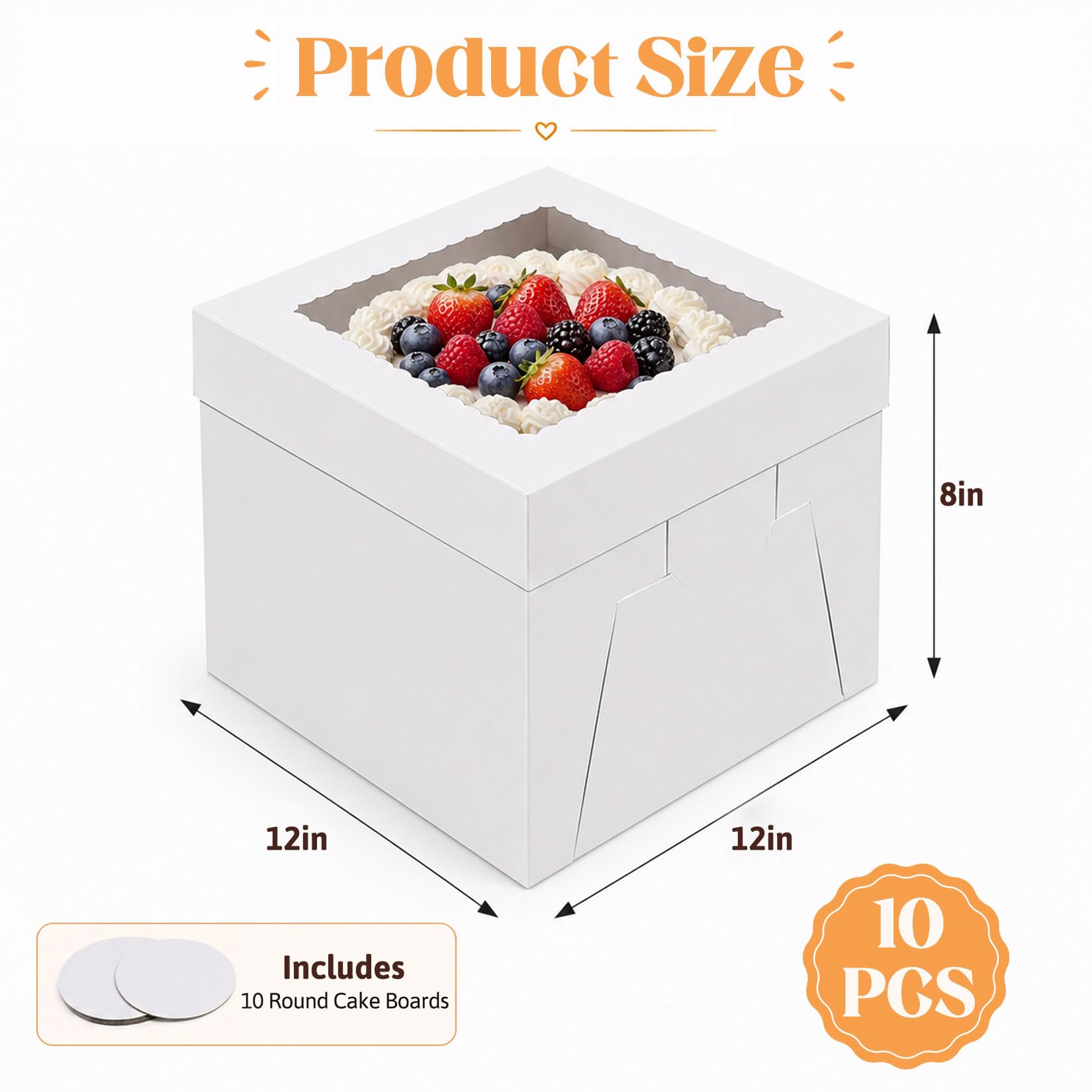 10 cajas de cartón para tartas de 30 x 30 x 20 cm con ventana y tablas redondas para tartas, cajas de cartón para tartas, para cumpleaños, fiestas, bodas (30 cm)