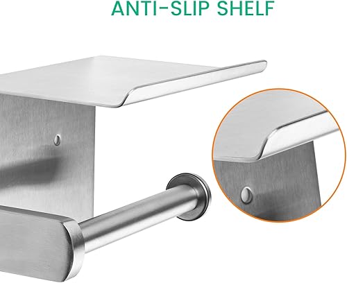 Miniatura 2 de Soporte de papel higiénico adhesivo con toallitas, estante de teléfono de níquel cepillado para baño, RV, adhesivo en pared o montaje en pared