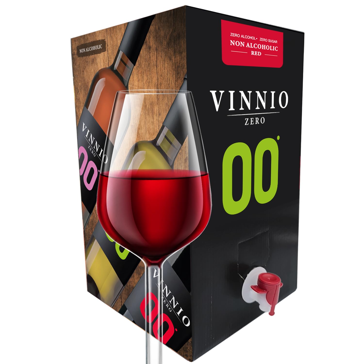 VINNIO – Vino rosso analcolico 0,0 Premium | Bag in Box da 10L (Equivale a oltre 13 bottiglie da 750 ml) | Formato risparmio con rubinetto (Senza zucchero, a basso contenuto calorico)
