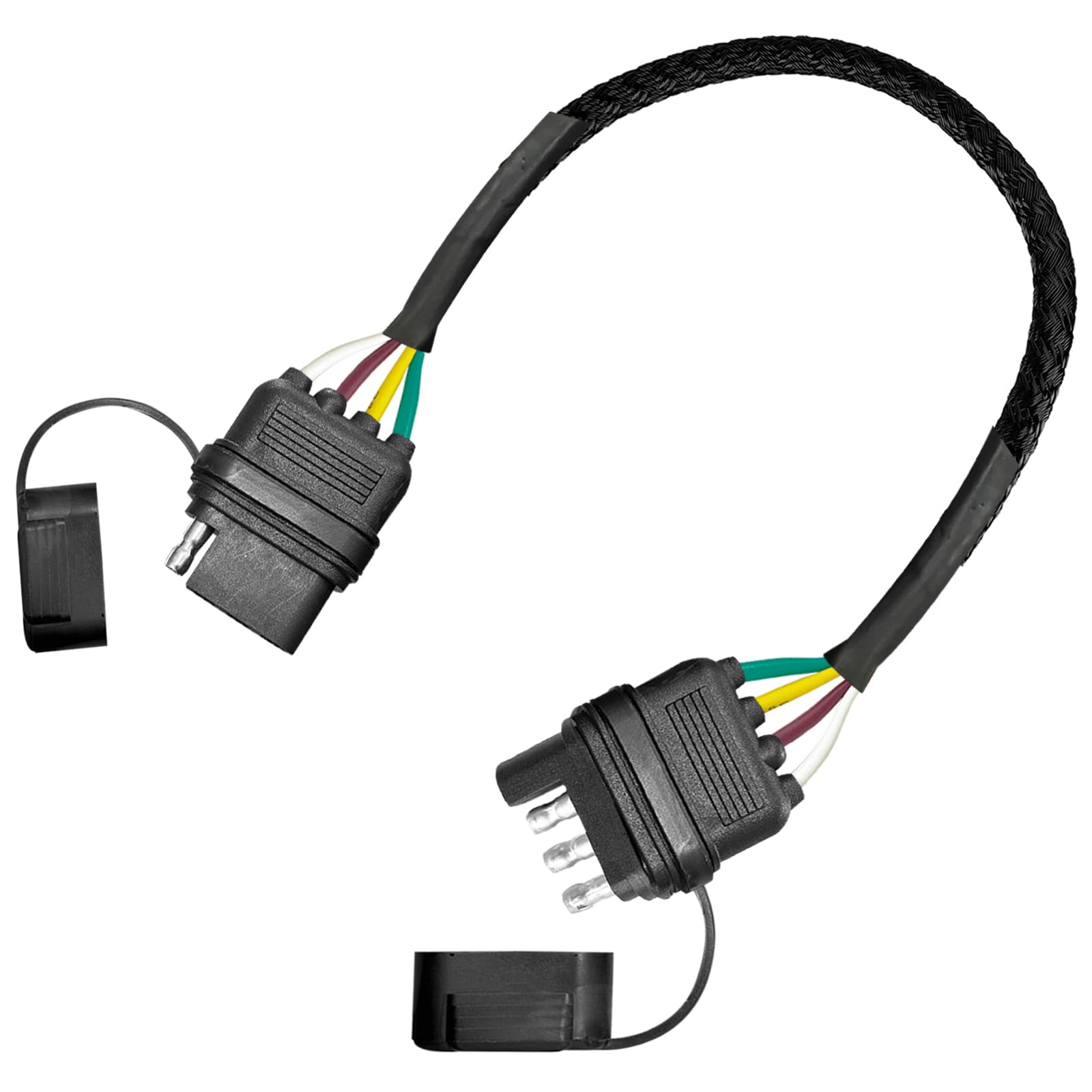 WALSIO 4 Pin Trailer Wiring Harness Extension 12 inch, 4 Way Trailer Connector 16 AWG Pure Copper Wire, Vehicle-Side and Trailer-Side Trailer Wire