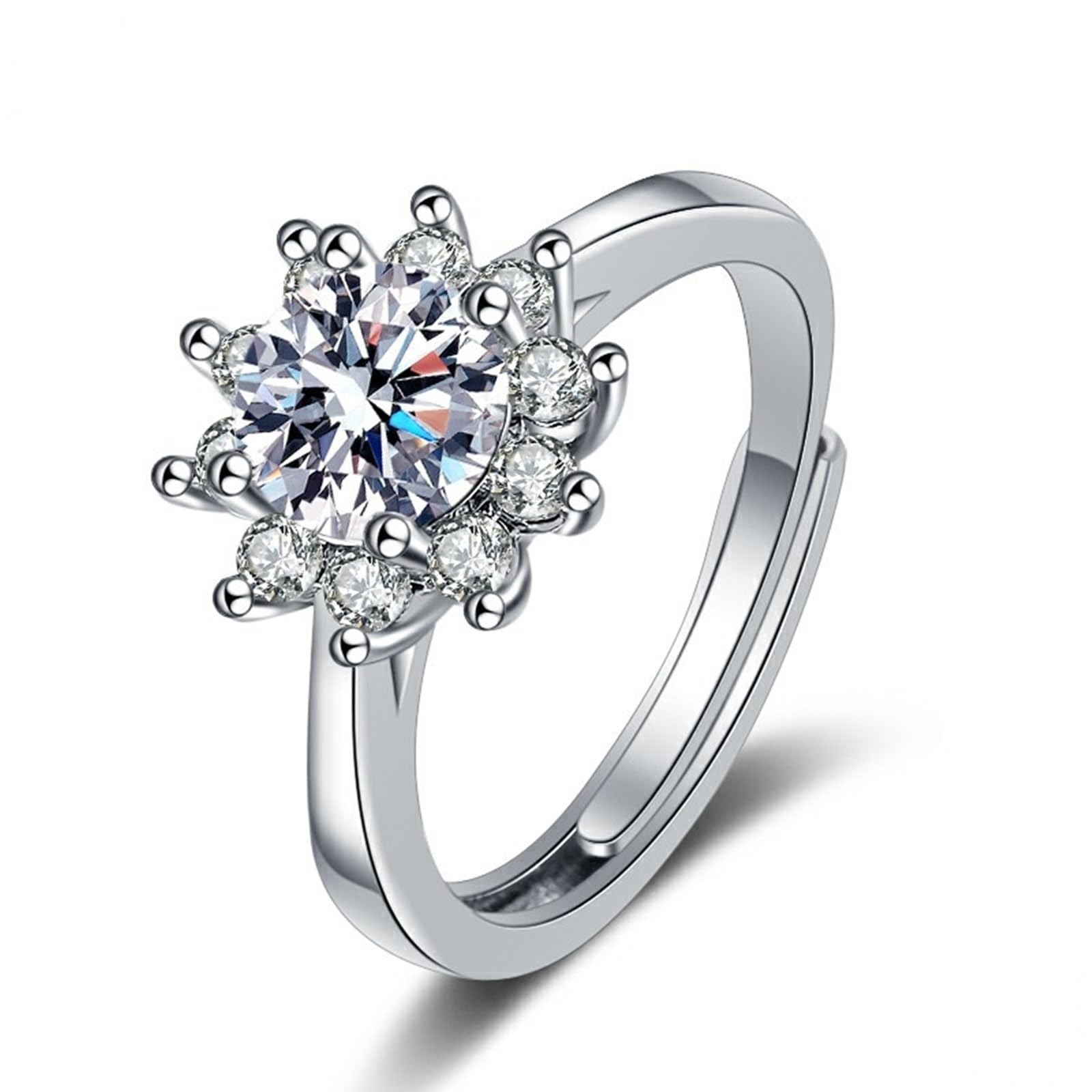 Moissanite pierścionek vintage białe złoto obrączka ślubna damska 18K kwiat z cyrkonią rozmiar H 1/2 moda dla lesbijek biżuteria koktajlowa