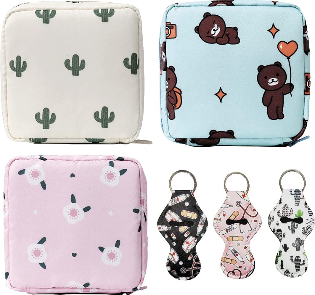 IVYRISE 3 Pack Sanitary Napkin Storage Bag Menstrual Cup Bag Cosmetic Bag 3 Pack Chapstick Holder Neoprene Keychain Portable Cosmetic Bag with Zipper Menarche Bag for Teen Girls Women Ladies (Cyl004)
