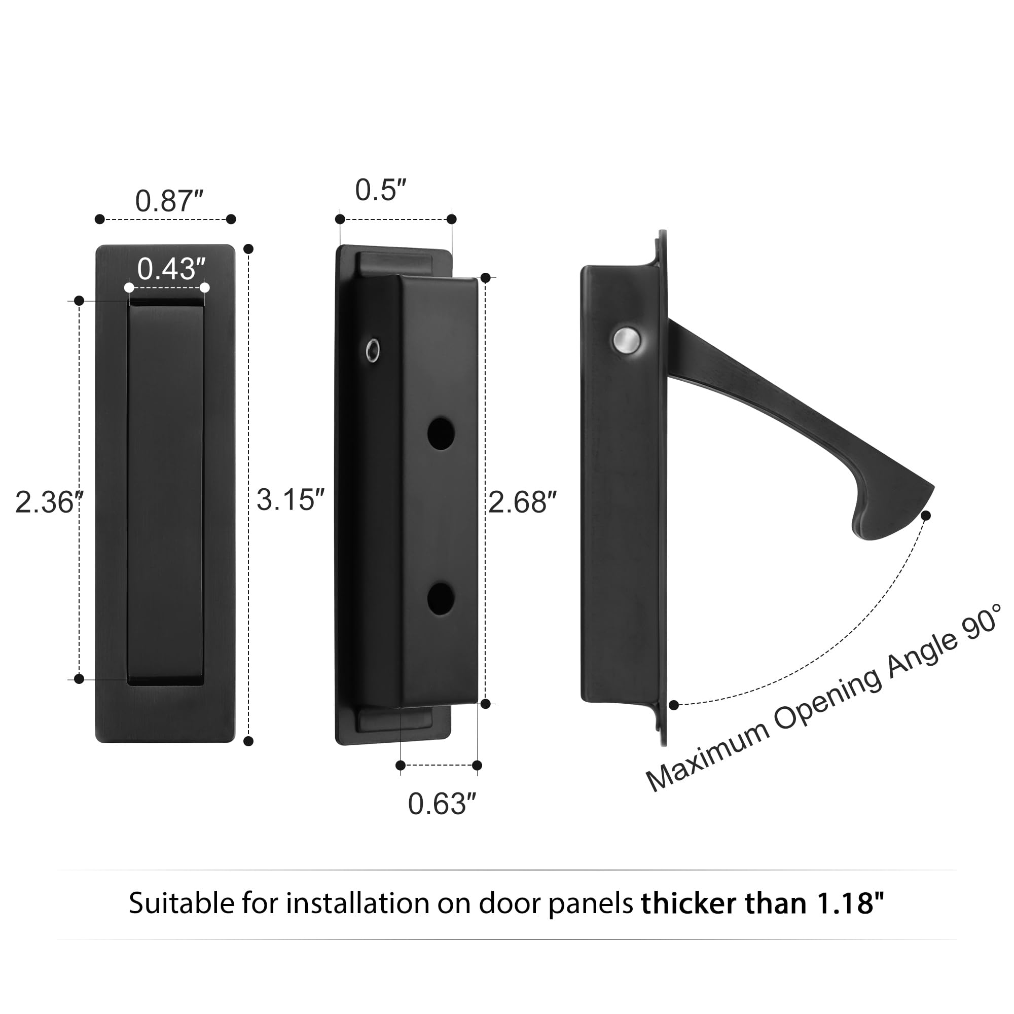 Malimali Pocket Door Pull and Edge Pull Set, Door Handle Matte Black, 3 Pcs — Amazon image 2