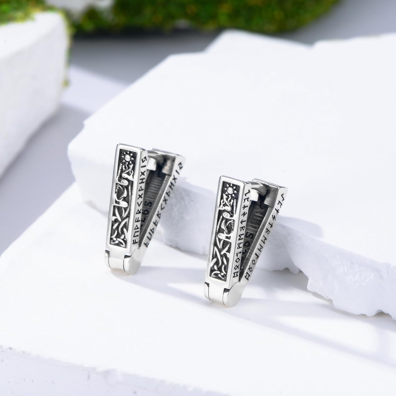 PELOVNY Mountain Cross Viking Hoop Earrings for Women Men 925 Sterling Silver Huggie Hoop Earrings Birthday Christmas Jewelry Gifts for Him Her