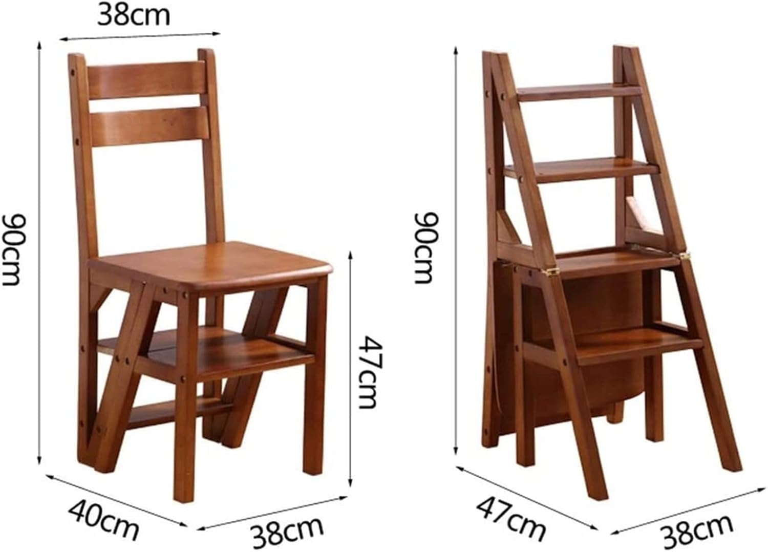 Oak Dual-Use Climb Storage Shelf, Easy to Store Non-Slip Multi-Function Library Bedroom Living Room Wooden 4-Step Ladder Stepladder