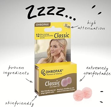 Ohropax Reusable Cotton/Wax Ear Plugs - Ear Plug for Noise Reduction, Studying, Snoring, Hearing Protection, For Sensitive Ears, Personalized Fit w/ Convenient Yellow Pocket Sized Case, 36 Plugs