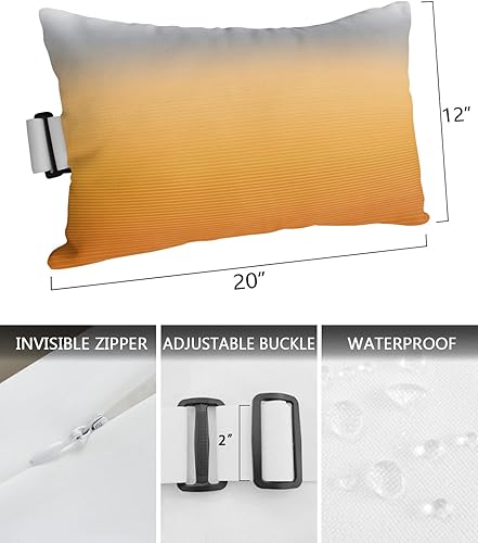 Miniatura 3 de Anzona Paquete de 2 fundas de almohada lumbar de color amarillo y gris degradado, impermeables, para exteriores, diseño de rayas degradadas, arte