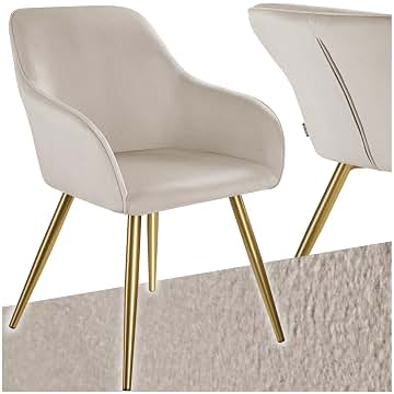 TecTake® Juego de Sillas Tapizadas en Terciopelo, Sillas de Comedor Ergonómicas y Versátiles, Gran Estabilidad y Capacidad de Carga, Silla Cocina Elegantes - 1 Silla Gris Topo/Dorado
