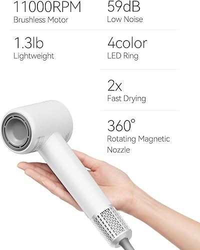 Miniatura 7 de Tideway Secador de pelo, secador de pelo con difusor, Ionic Professional de alta velocidad 1500 W de bajo ruido, motor sin escobillas de 110,000