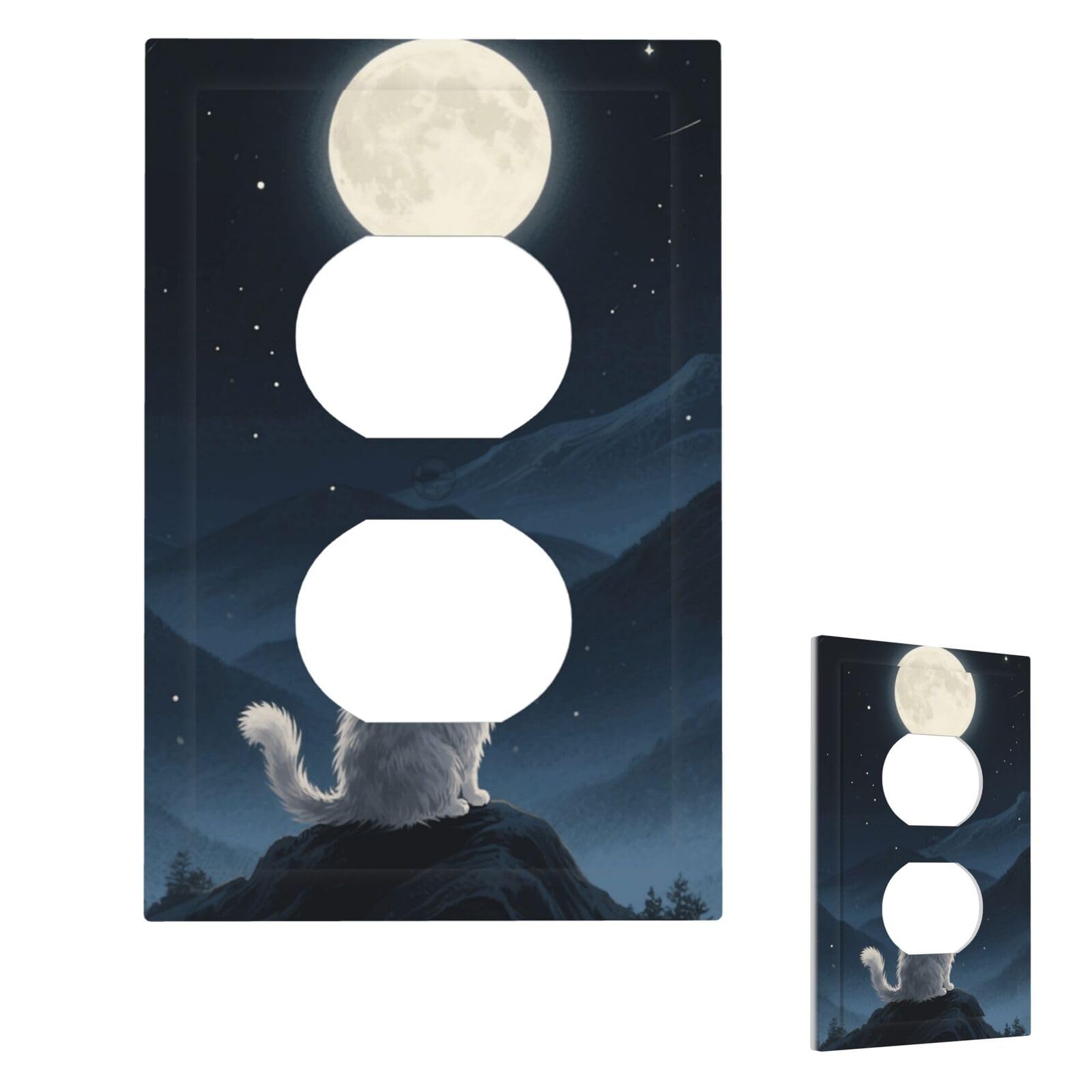 Fekiloot Duplex Lonely Cat Moon Wall Plate Cover Modern Decorative 1 Gang Light Switch Cover Unbreakable Receptacle Outlet Covers For Living Room Bedroom Home Decor