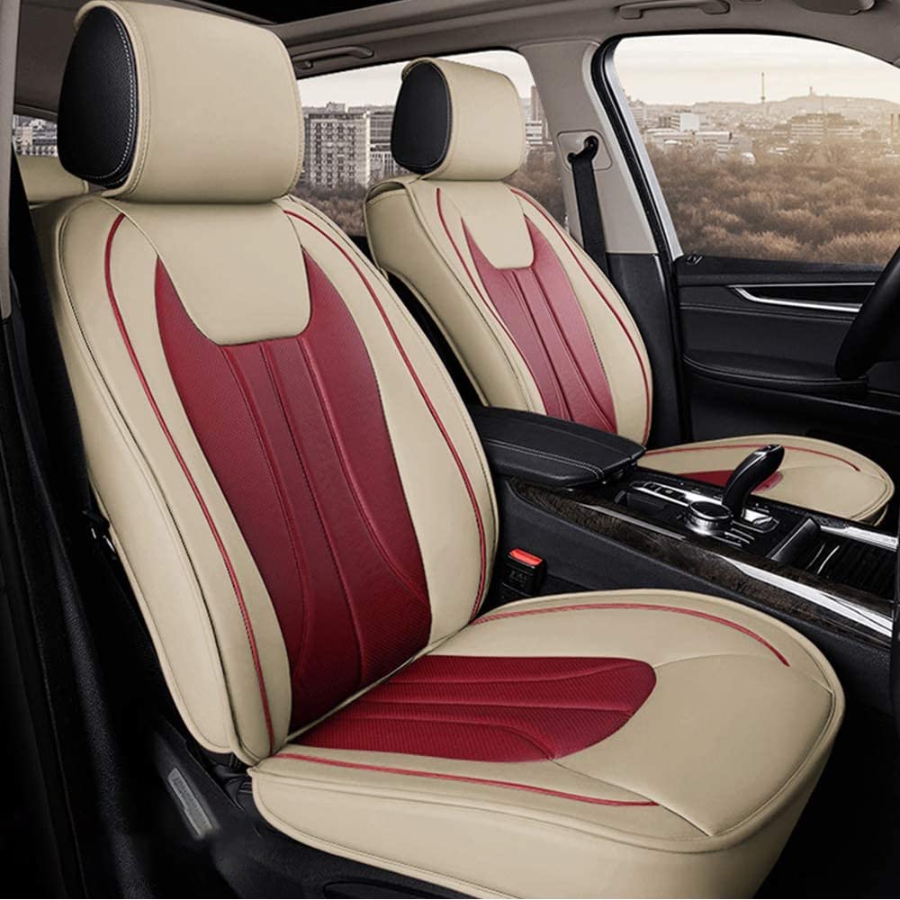 All Weather Custom Fit Seat Covers Compatible with Tesla Model X 5-Seat Full Protection Waterproof Car Seat Covers Beige red Full Set