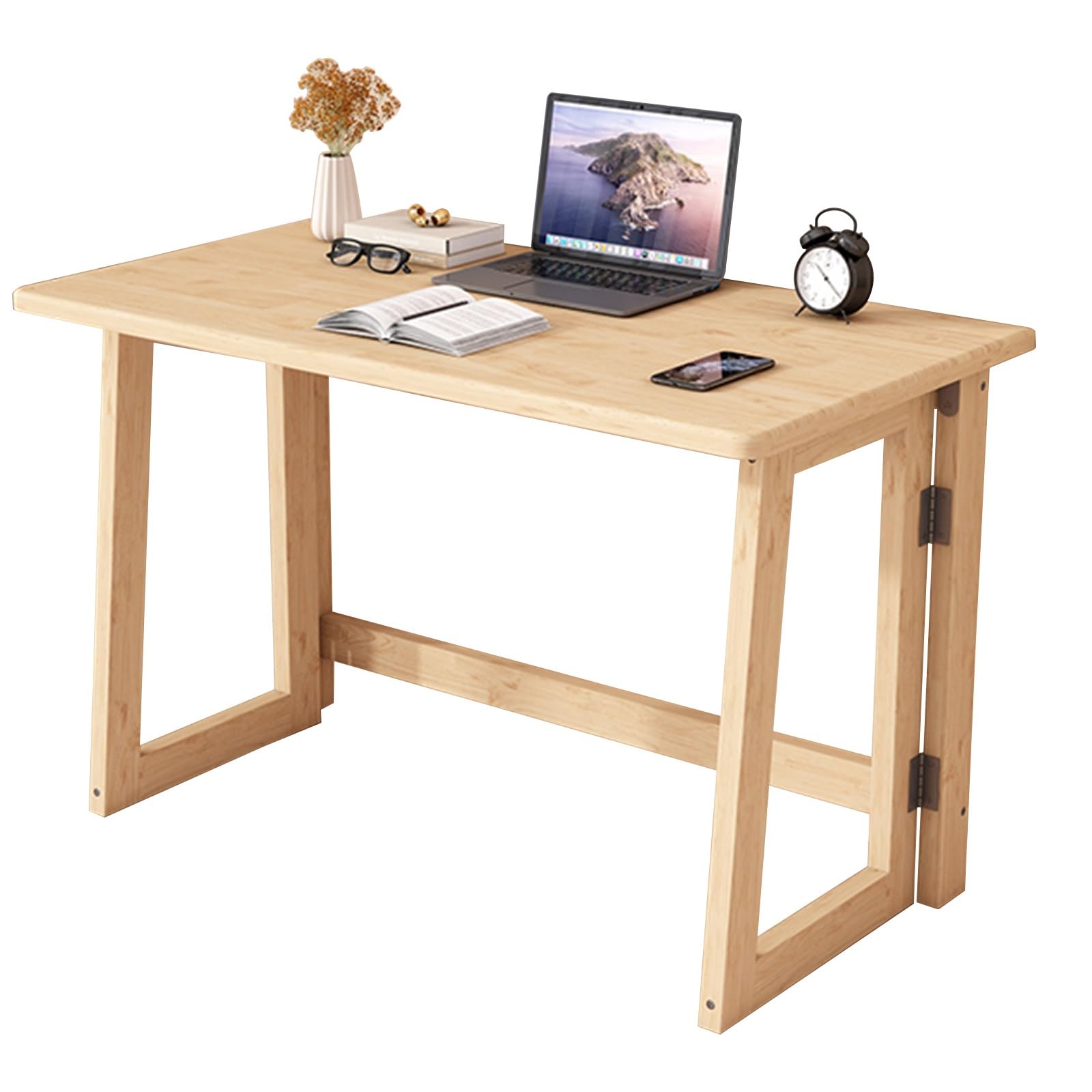 Escritorio plegable de madera maciza, no requiere montaje, ahorro de espacio, mesa de oficina en casa, estación de trabajo simple para espacios pequeños, escritorio de PC y estudio, muebles de
