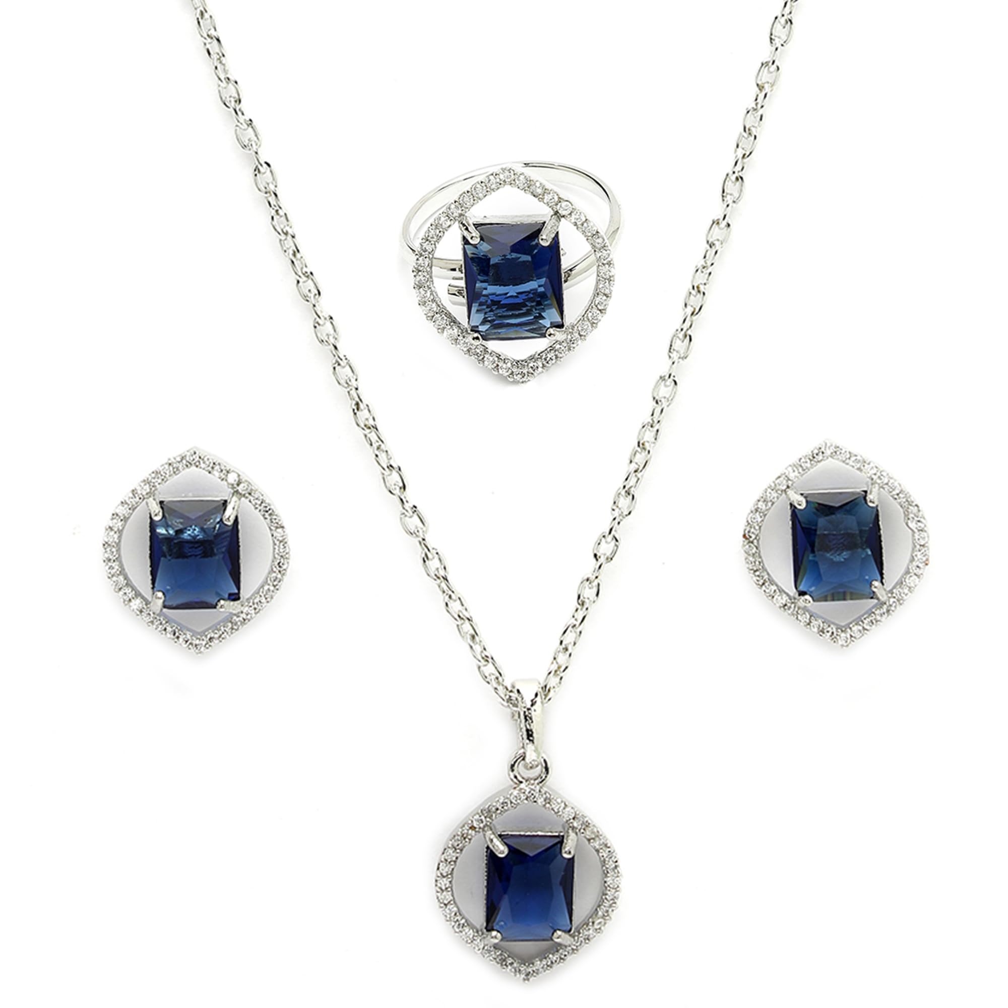 ZENEME Silver Plated Luxury American Diamond Marquise Halo Crystal Pendant & Earrings Jewellery Set For Women |Pendant Gift for Rakhi Jewelry (Blue Serene Glow Crystal Pendant Set) (B0D92H37F1) Amazon Price History, Amazon Price Tracker