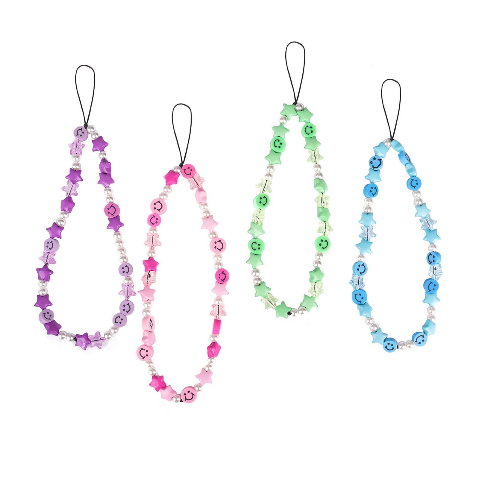 Colorful Star Smiley Soft Ceramic Rainbow Polymer Clay Beaded Phone Lanyard Wrist Strap Anti Lost Mobile Phone Chain