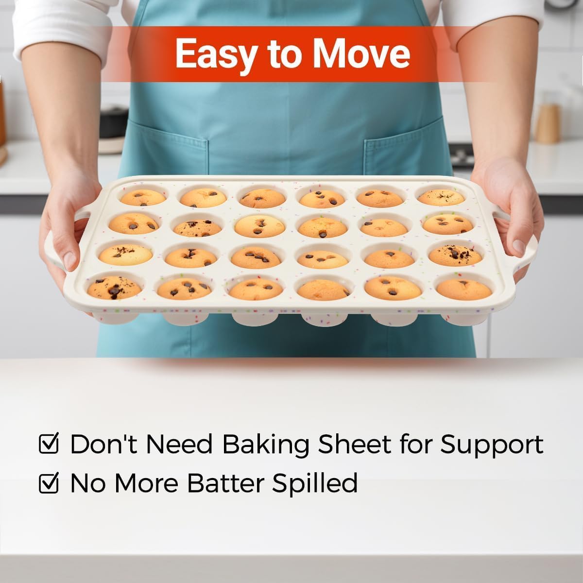 Mini-Muffinform, Metallverstärkter Rahmen, Mini-Cupcake-Formen, 24 Mulden, antihaftbeschichtet, Muffin-Silikonformen mit Griff, zum Backen von Muffins, Cupcakes, Eierbissen, 2 Stück