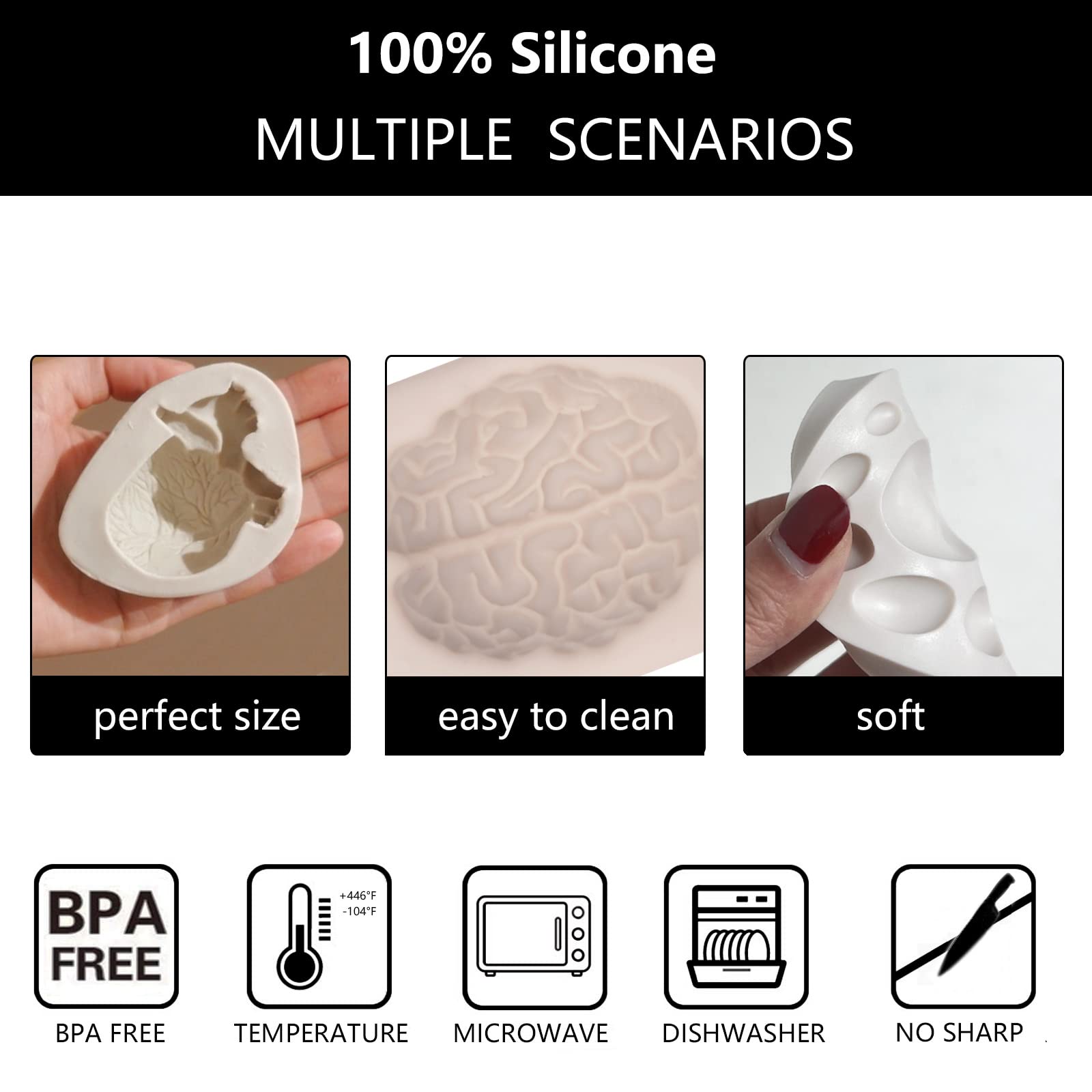 Molde de silicona 3D con forma de corazón humano, moldes de chocolate en forma de cerebro para decoración de pasteles, postres, jabón