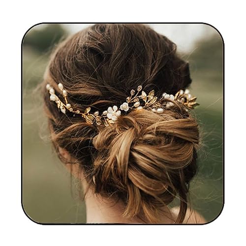 JONKY Pelo de novia de novia, perla, pieza de cabello de novia, hojas de boda, diademas de flores, tocados de boda, accesorios de cristal para el