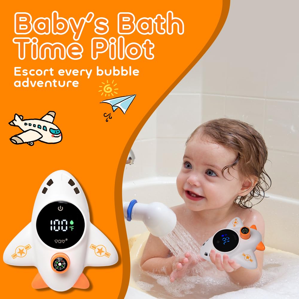 TKY Termómetro de baño para bebé con juguetes flotantes, monitor digital de agua y temperatura ambiente, termómetro recargable con alertas para artículos esenciales de baño para recién nacidos