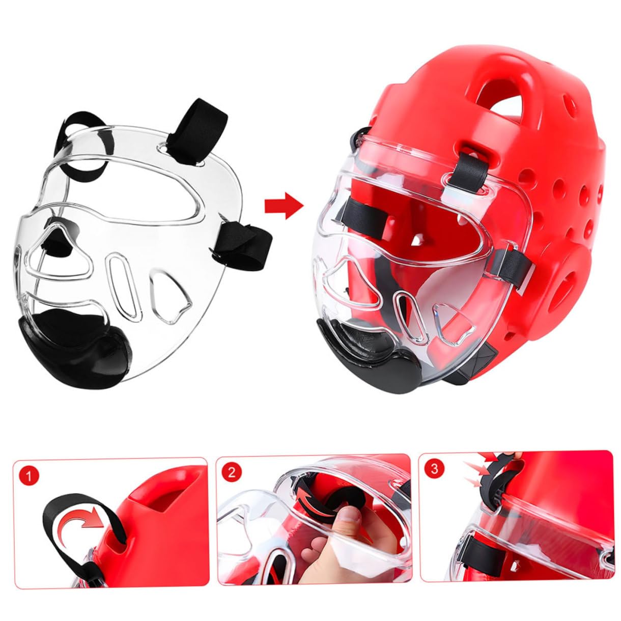 Protezione Viso Taekwondo 2 Pezzi in Plastica Temprata | Face Guard Removibile, Allenamento e Sparring, Leggero per Arti Marziali