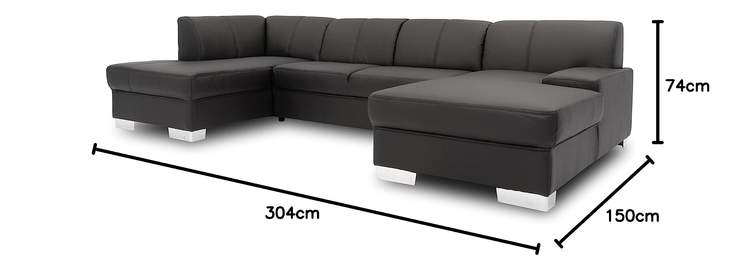 DOMO. collection Wohnlandschaft Star, Sofa in U-Form, Longchair rechts, Couch in Kunstleder, 304 x 150 x 150 cm (BxTxH), schwarz