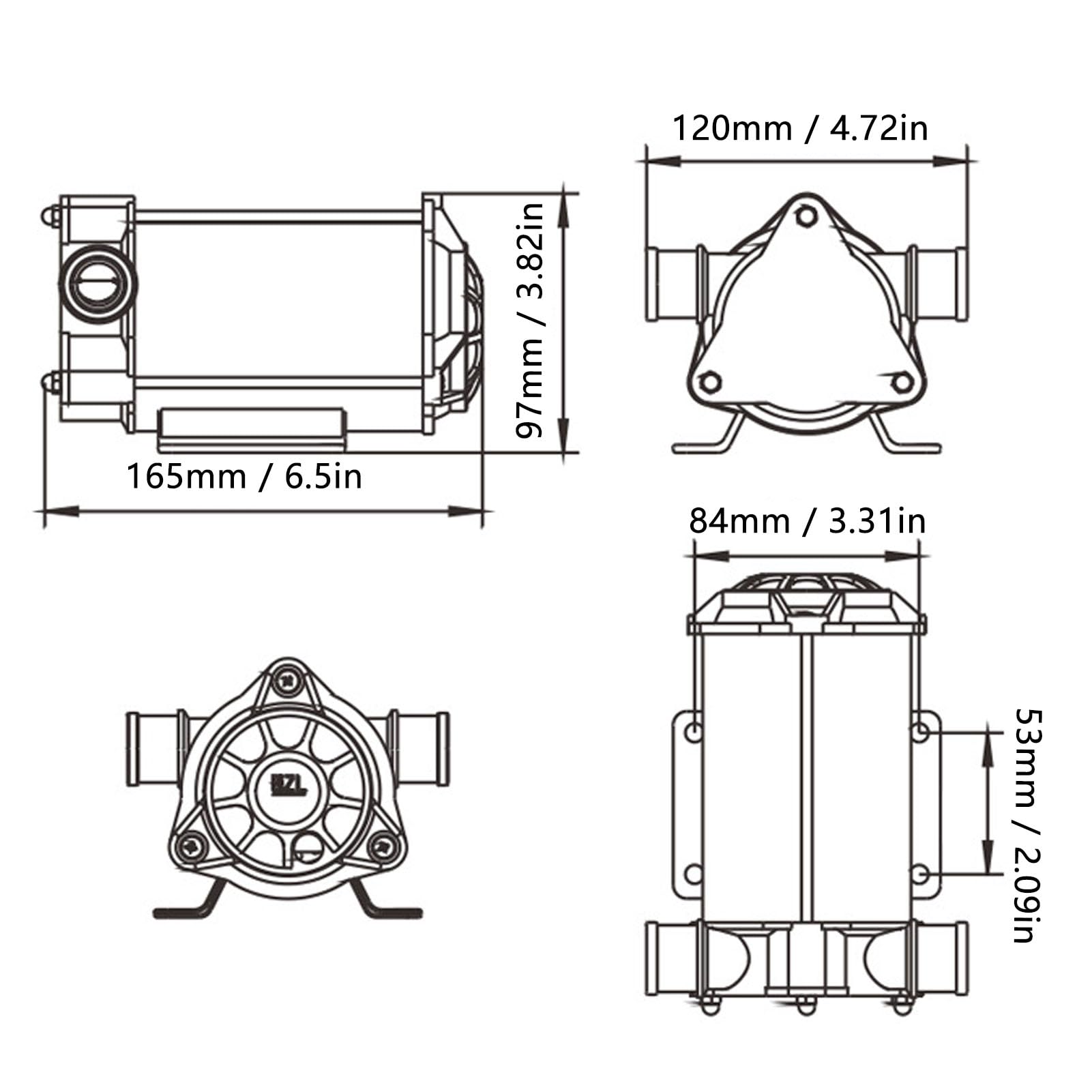 Pompa per acqua di sentina PolyGen 12 V 200 W con girante flessibile, pompa autoadescante eroga 40 l/min a 12 m di prevalenza per applicazioni con acqua dolce e salata