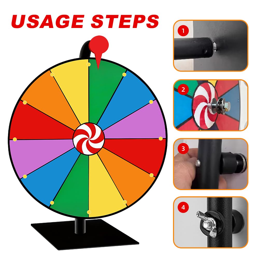 Glücksrad zum Drehen, 30cm Tisch-Roulette-Spinner, 12 Slots Gluecksrad Gluecksrad mit Non-Slip Feet, Wiederverwendbar Glücksrad zum Selbstgestalten für Lotteriespiele, Wortspiele, Party