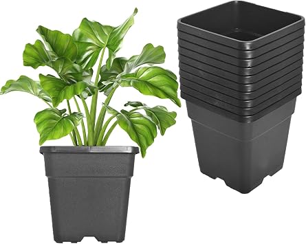 10-Pack 10 Gallon Square Plastic Garden Planter Pots Flower Seedling Container Fit for Indoor Outdoor Plants Seedlings Flowers Vegetables Black