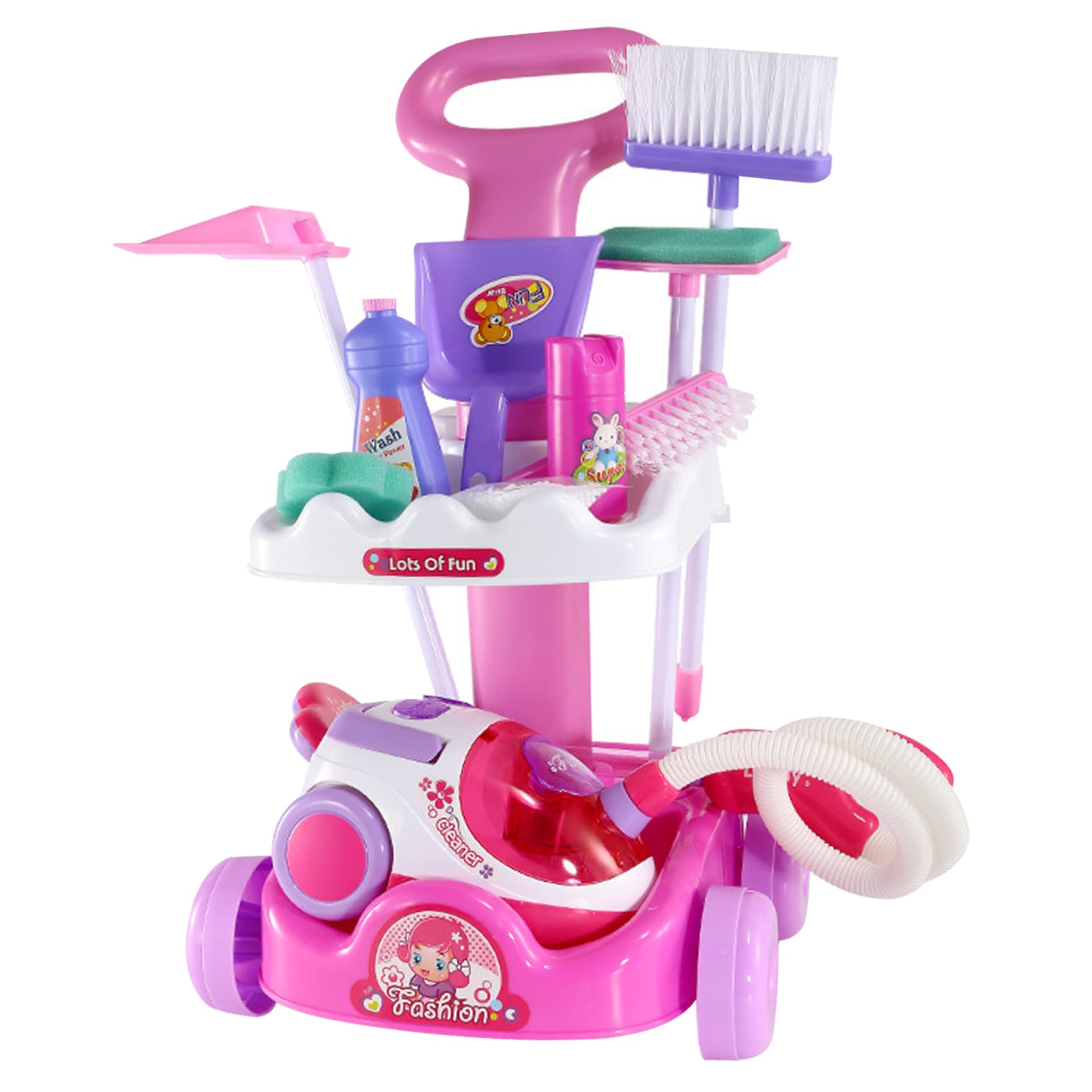 Uanqfegy Kids Role Play Cleaning Cart Set, Working Vacuum, Broom & Spray Bottle for Toddlers 1-3, Educational Pretend Play