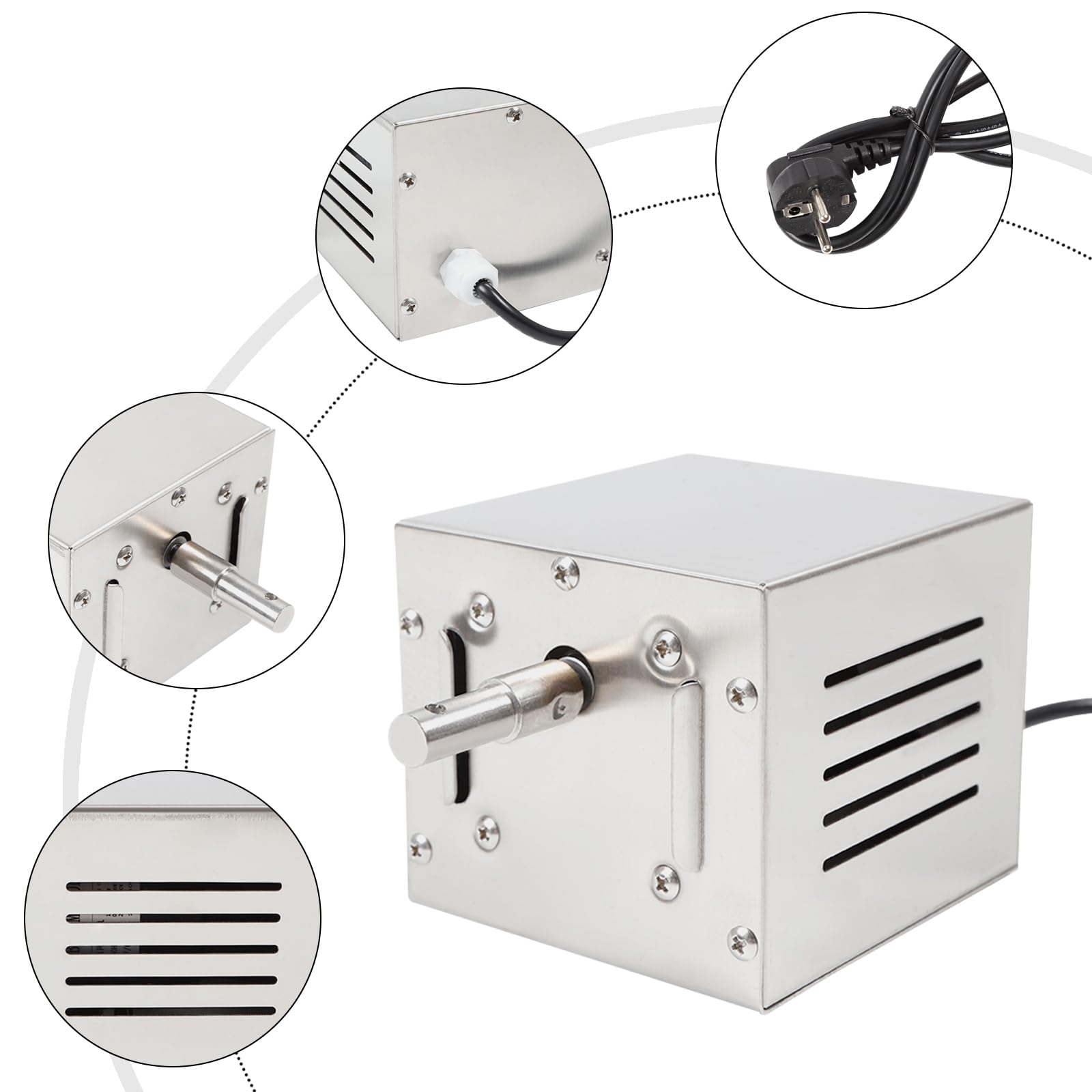 Motor de barbacoa de 220 V, 25 W, 2,5 r/min, acero inoxidable, con 60 kg de carga máxima, motor para picnic, barbacoa, fiesta