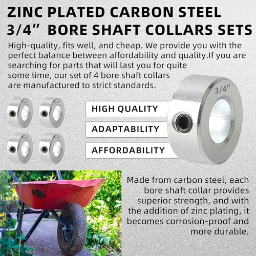 TonGass 4-Pack Zinc Plated Carbon Steel 3/4" Bore Shaft Collar Set, Screw Style Bore Shaft Collar with 3/4" Bore Size, 1-1/4" Outer Diameter and 9/16" Width Suitable for Automotive and Industrial Use — view 2